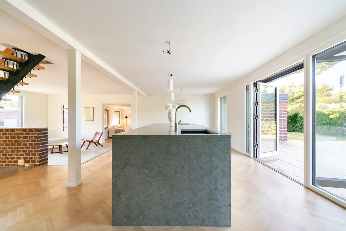 Modern kitchen with marble island